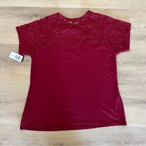 Torrid Super Soft Red Lace Sweetheart Raglan Tee Size 1 NWT